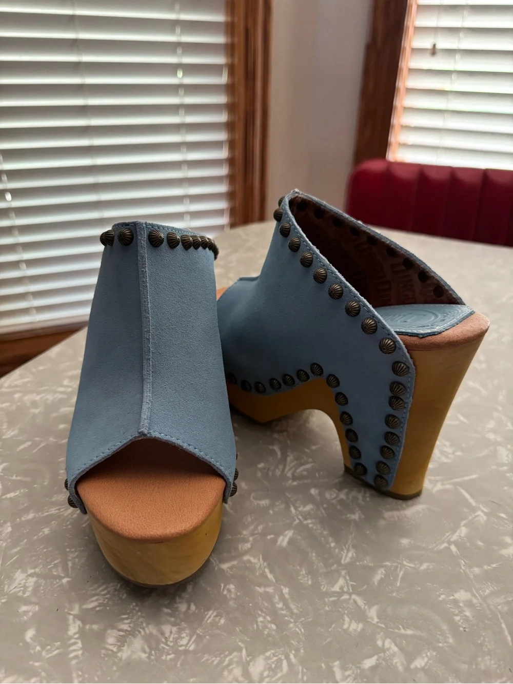 Dingo Light Blue Studded Platform Mule Wedges